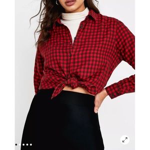 UO Eli Perfect Raspberry Button-Through Flannel Shirt